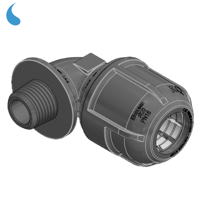 Raccord coudé à compression Ø 63 mm x 2'' - à serrer dans un filetage mâle en polypropylène