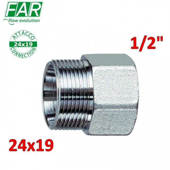 5060 - Raccord femelle droit Niplex chromé mat 1/2'' x 24x19 - FAR