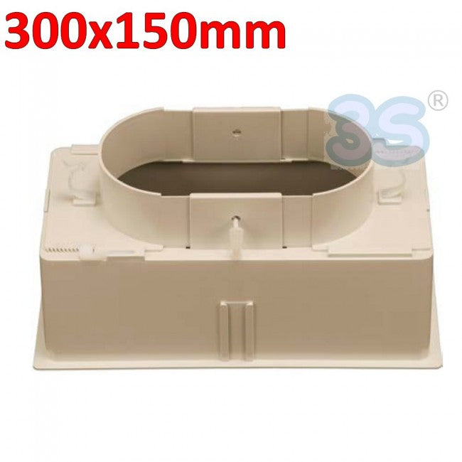 Plénum 300 x 150 mm en ABS avec raccord réglable de Ø 160 à Ø 250 mm et amortisseur