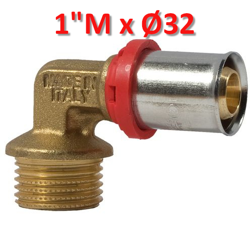 Tuyau multicouche à emboîtement par pression - coude à 90° filetage mâle 1'' x Ø 32 mm