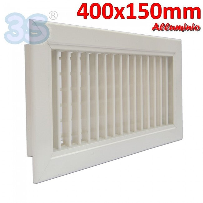 Buse de sortie en aluminium blanc - 400 x 150 mm avec double rangée d'ailettes orientables