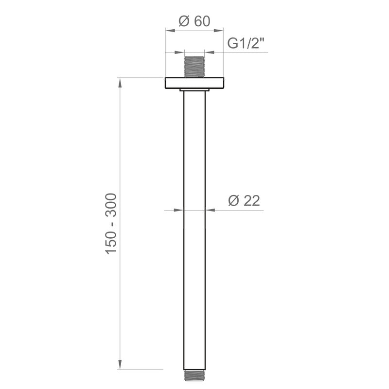 Bras de douche de plafond, longueur 150 mm - Ponsi