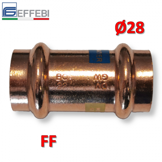Raccord droit avec manchon FF Ø 28 mm - Raccord en cuivre à pression UNICO pour eau et gaz