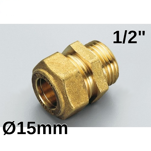 Raccord à compression biconique pour tuyau en cuivre - mâle 1/2'' x Ø 15 mm - 904415