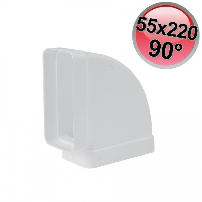 Coude plat à 90° pour conduit rectangulaire 55 x 220 mm pour hotte de cuisine VMC.