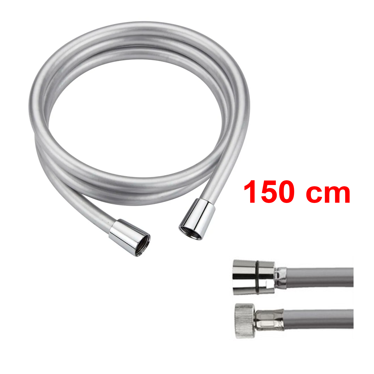 Tuyau de douche en PVC argenté de 150 cm