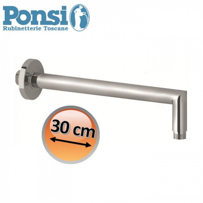 Bras de douche rond, 300 mm de long, en laiton chromé - Ponsi