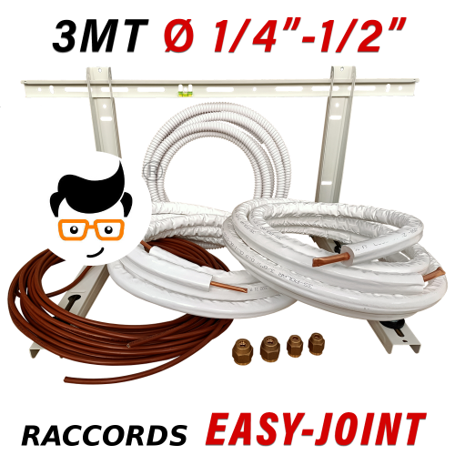 Kit d'installation pour climatiseur monobloc - 3 m de câble en cuivre 1/4'' + 1/2'' avec support mural