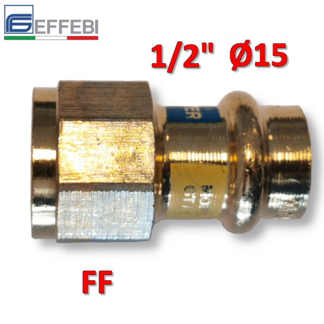 Raccord droit en bronze femelle 1/2'' x Ø 15 mm - Raccord en cuivre à pression UNIQUE pour eau et gaz