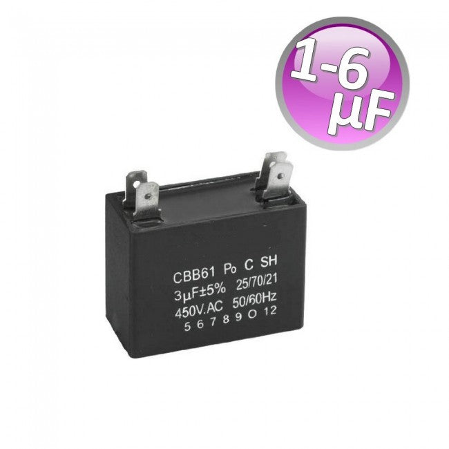 Condensateur de fonctionnement universel 1-6 µF - 450 Vca - 50/60 Hz