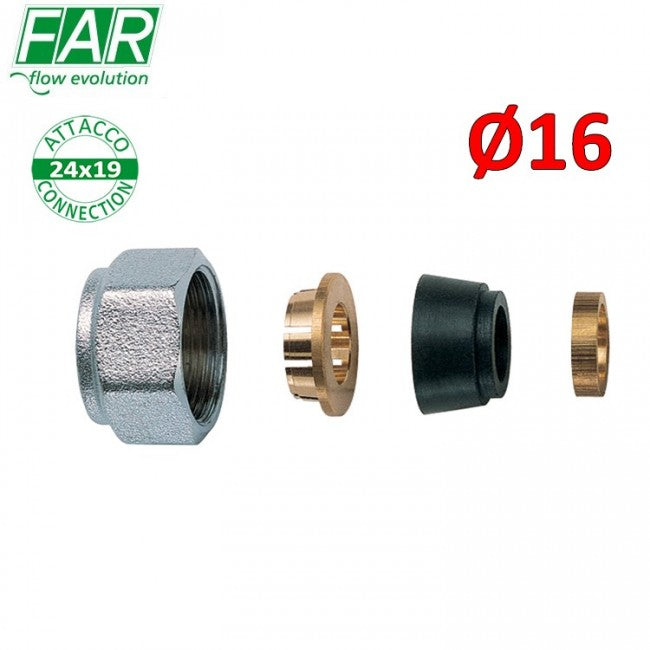 Adaptateur 8429 - 24x19 pour tuyau en cuivre Ø 16 mm, avec joint de compression en caoutchouc - FAR