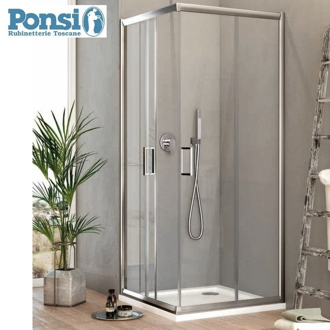 Cabine de douche carrée avec 2 portes coulissantes - verre clair 6 mm - profilé chromé - extensible 78-80 x 78-80 cm - PONSI