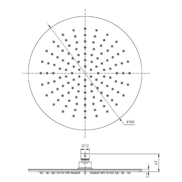 Pommeau de douche rond ultra-mince Ponsi en acier inoxydable, Ø 30 cm
