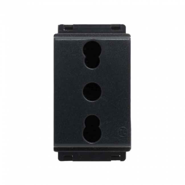 Prise de sécurité double usage noire 2P+T Std It 10/16A 250V compatible avec Bticino Living Classic - Feb Elettrica