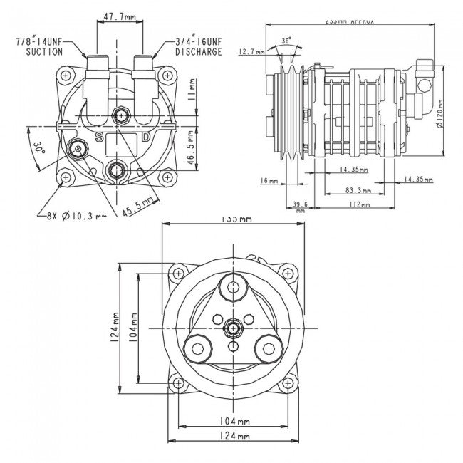 Compressor QP13-1148 - Dia 119 PV8 3E 12v