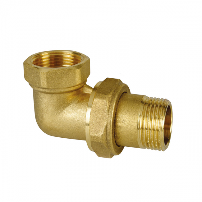 Raccord courbe trois pièces ICMA 808 MF 1/2'' en laiton jaune