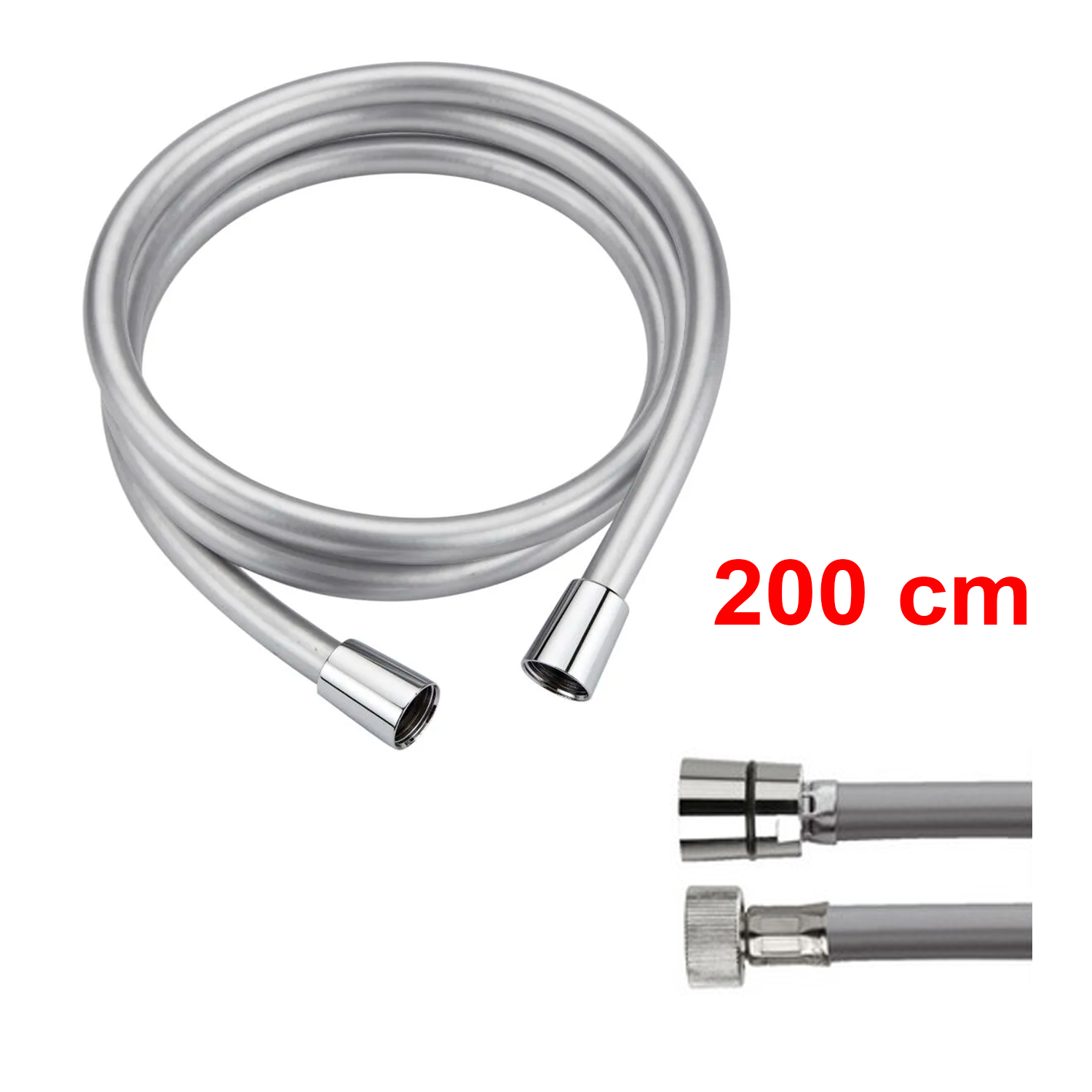 Tuyau de douche en PVC argenté de 200 cm