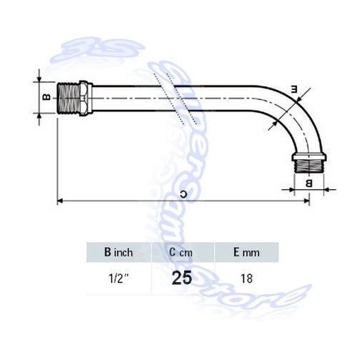 Bras de douche rond de 250 mm pour pommeau de douche avec rosace chromée