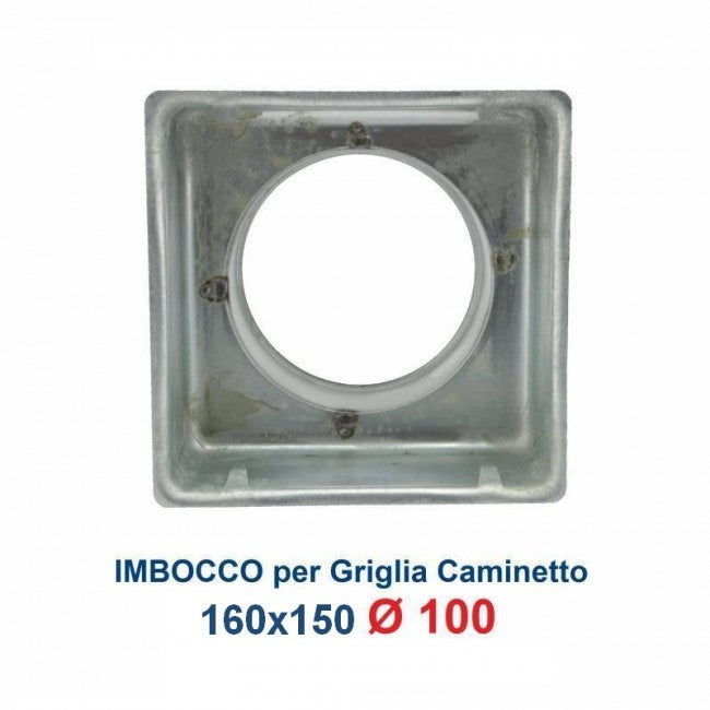Adapter fitting for fireplace opening (16x15 inlet grille, 100mm diameter)