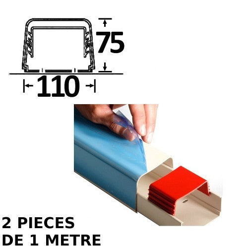 Goulotte de câbles à couverture intégrale 110 x 75 mm avec film protecteur - 2 pièces de 1 m