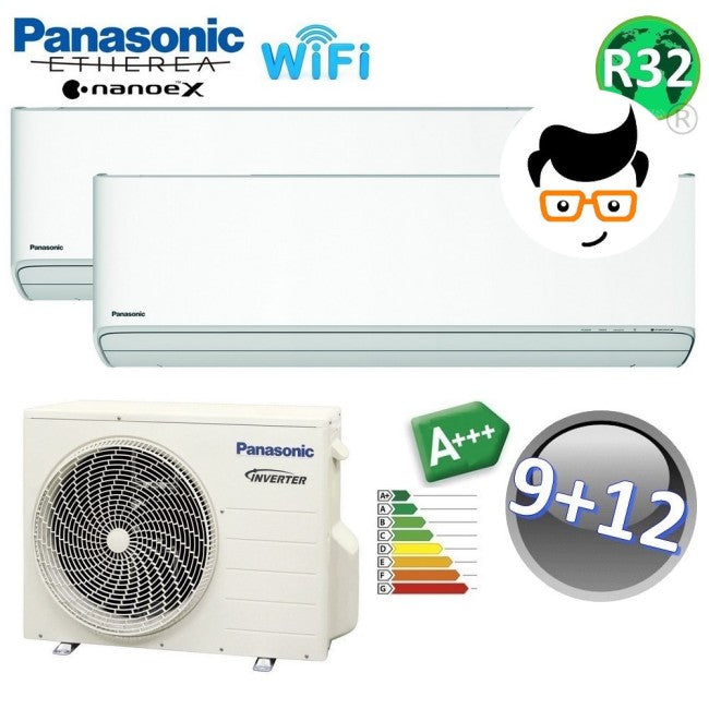 Climatiseur split bi-split ETHEREA R32 Panasonic 9000+12000 BTU A+++ avec Wi-Fi NanoeX