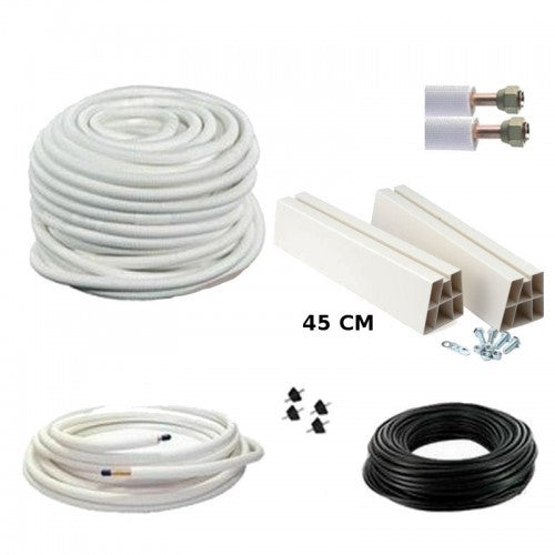 Kit d'installation pour climatiseur - Tuyau en cuivre de 3 m, diamètres 1/4'' et 1/2'', avec supports de sol