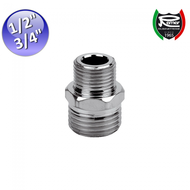 Raccords réducteurs chromés MM 1/2'' x 3/4'' - laiton