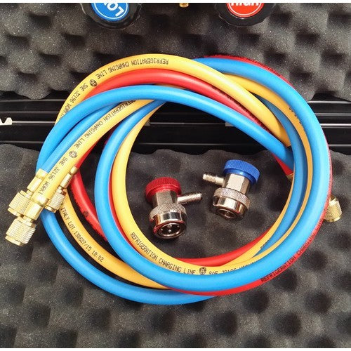 Collecteur 2 voies avec raccords rapides pour automobiles - R407c R404A R22 R134a