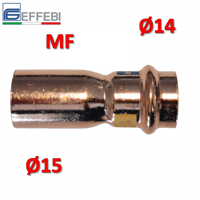 Raccord droit réduit MF réduction Ø 15 x 14 mm - UNICO cuivre à sertir pour eau et gaz