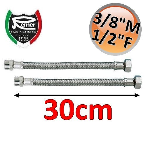FLEXITALY 30cm Water Hose Pair - 3/8 Male 1/2 Female