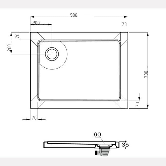 Receveur de douche rectangulaire en acrylique 70 x 90 cm - épaisseur ultra-plate 3,5 cm