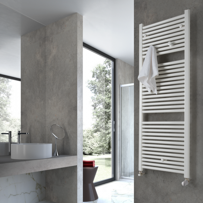 Monica Ercos white towel warmer 180x45 cm, 40 cm pipe centers