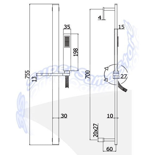 Barre de douche CITY PAFFONI - ZSAL145CRAG - Barre de douche carrée en métal et supports pour douchette