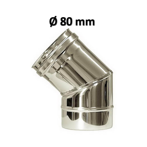 Coude à 45° Ø 80 mm en acier inoxydable pour conduit de cheminée à simple paroi