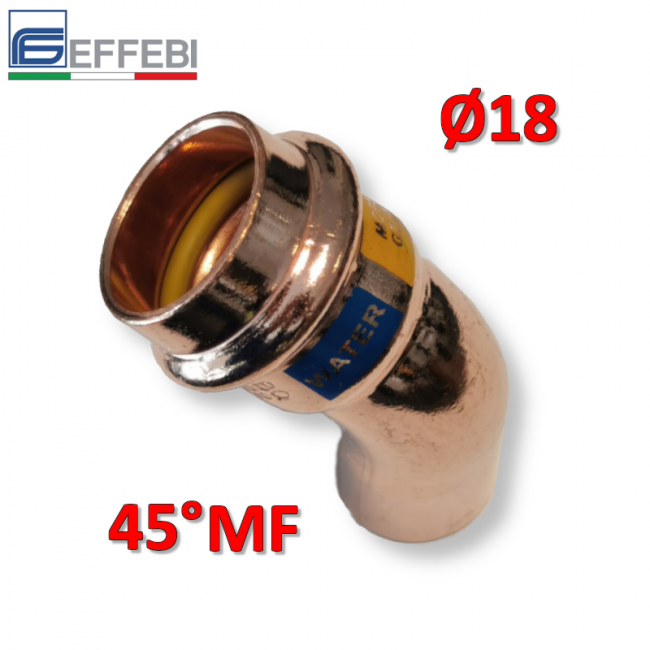 Coude MF 45° Ø 18 mm - UNICO en cuivre à emboîtement pour eau et gaz
