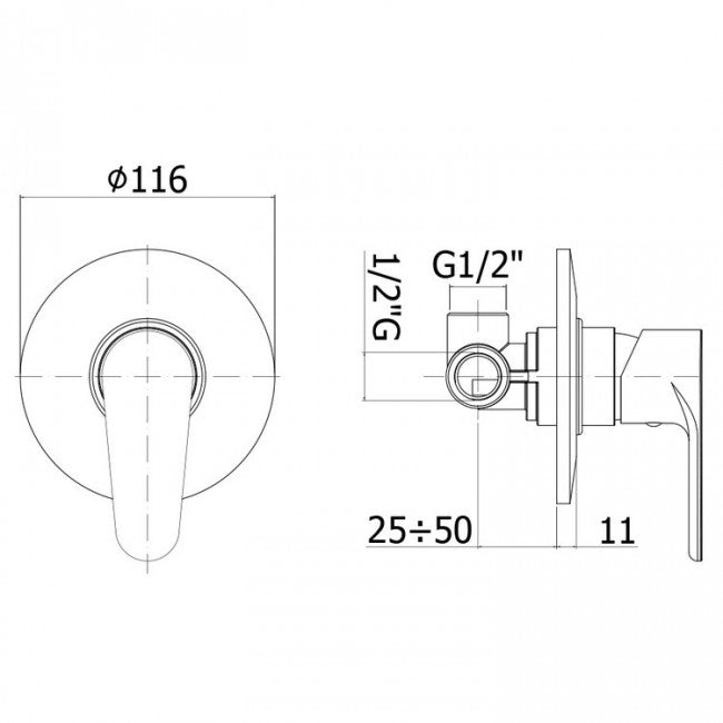 Mitigeur de douche encastré GREEN Paffoni GR010CR, diamètre de la plaque 116 mm