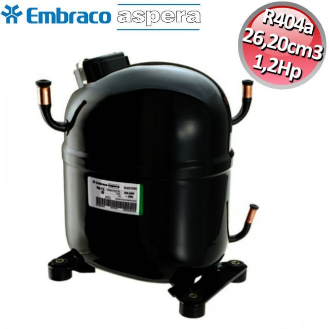 R404A CSR Gas Compressor - 1.2 Hp - 26.20 cm3 - Three-phase 380v - Embraco Aspera NJ2192GS