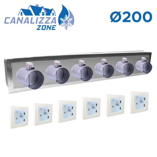 CANALIZZA.ZONE 2.0 - Plénum motorisé pour distribution d'air 6 zones - Ø 200 mm - C-TOTAL non inclus