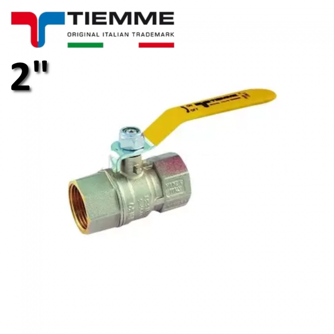 Vanne à bille TORNADO pour gaz, femelle - femelle 2'' ISO7 avec levier plat en acier revêtu de plastique jaune - TIEMME 2380G07