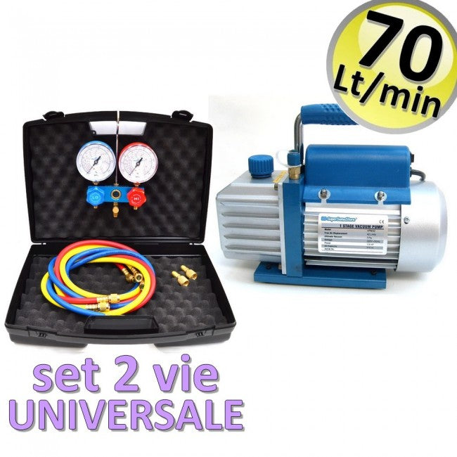 Pompe à vide VPM70 70 L + manomètre universel bidirectionnel