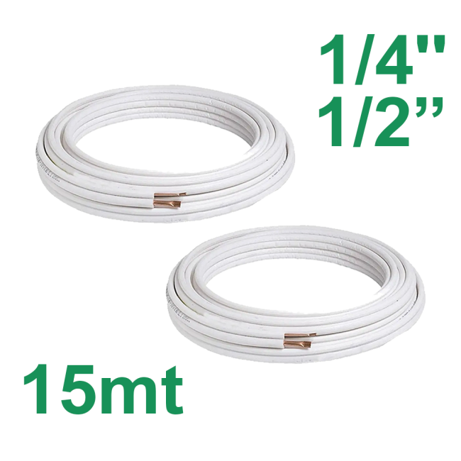 Pair of 1/4'' and 1/2'' 15 m insulated copper pipes for air conditioning