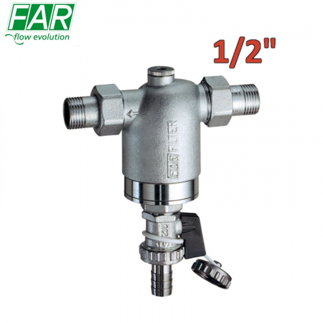 3943 - Filtre chromé autonettoyant 1/2'' pour système de plomberie - Mâle Mâle - FAR