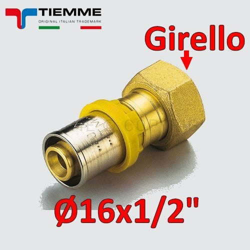 Multilayer for gas - straight female fitting with swivel and gasket 1/2'' x Ø 16 mm