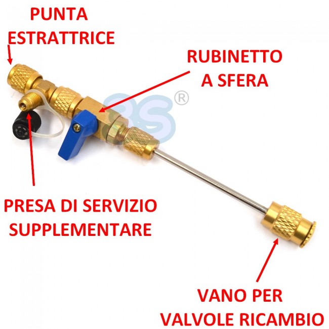 Extracteur avec robinet et prise de service pour vannes à pression à broche SAE 1/4''