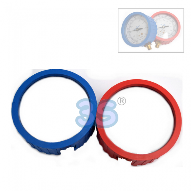 Paire de capuchons en caoutchouc pour manomètres Ø 80 mm - rouge et bleu