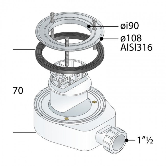 Bonde de douche en PP sans grille pour receveur de douche avec trou de Ø 90 mm - TEA Altair