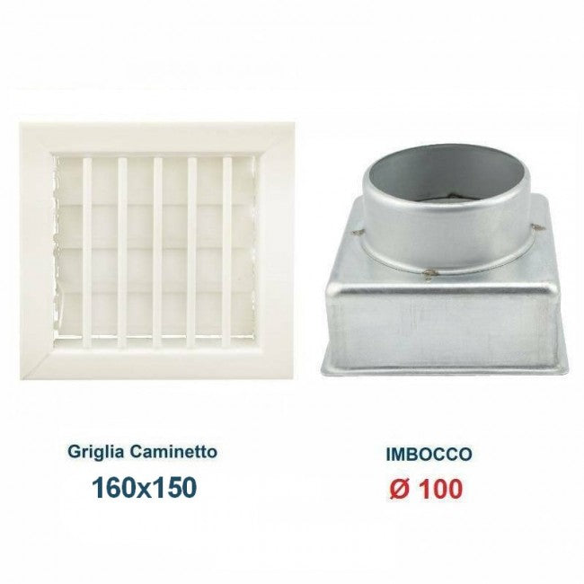 Ventilation Grille 16x15cm Diam.100mm White with Chimney Adapter