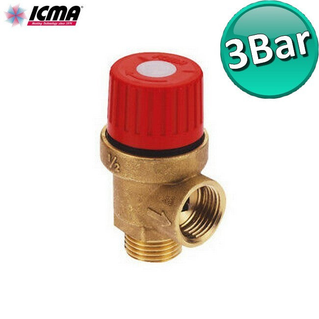 Soupape de sécurité ICMA mâle 1/2'' pour chaudière sous pression 3 BAR
