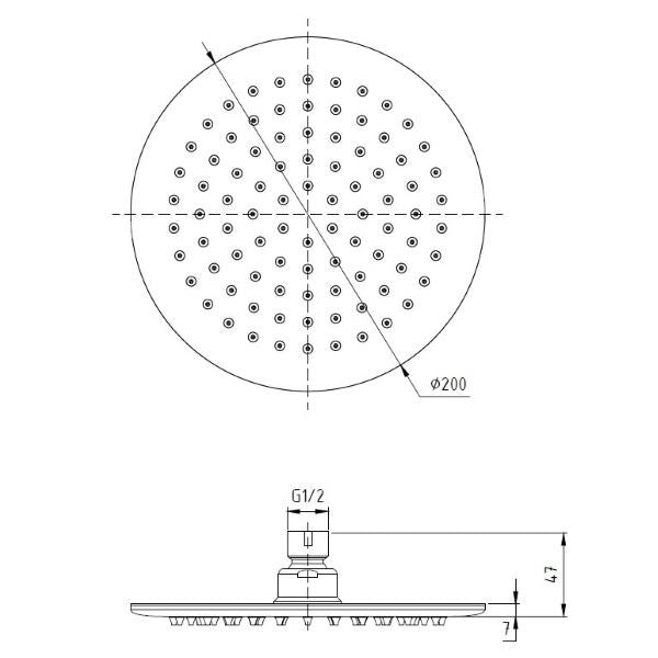 Pommeau de douche rond ultra-mince Ponsi en acier inoxydable, Ø 20 cm