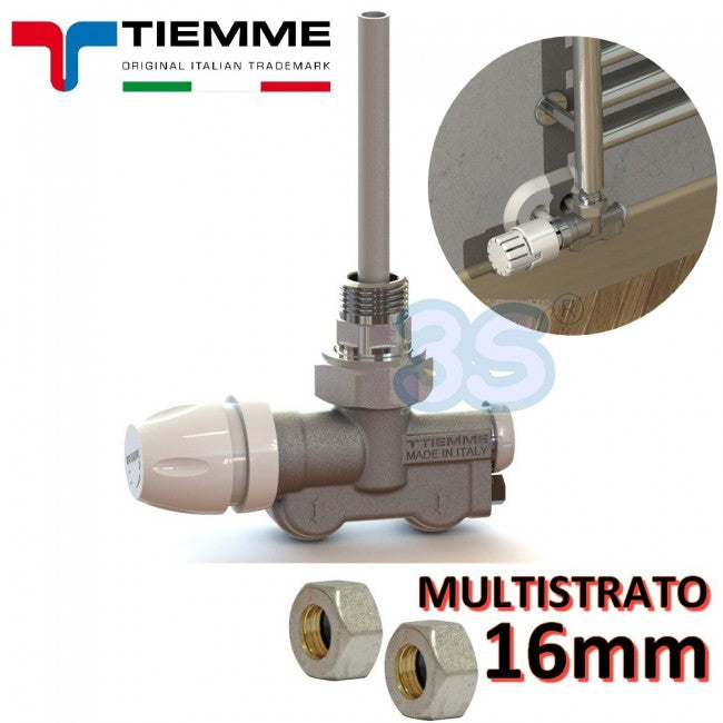 Robinets TIEMME 1/2'' à simple/double sortie avec adaptateurs multicouches 16 mm - raccords coudés pour sèche-serviettes